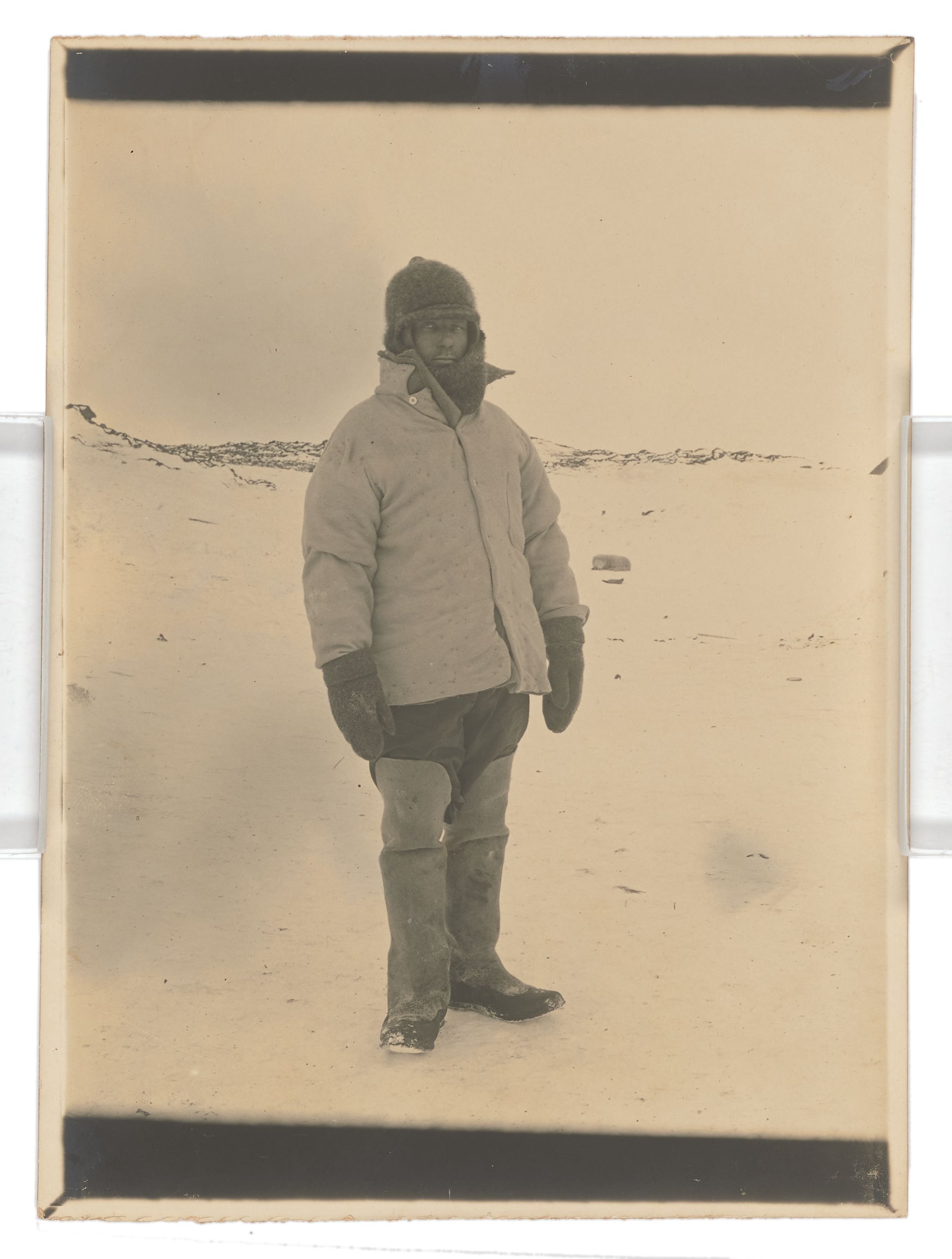 Photograph, black and white print, 'Wild in Antarctic Clothes', taken as part of Ernest Shackleton's British Antarctic Expedition.