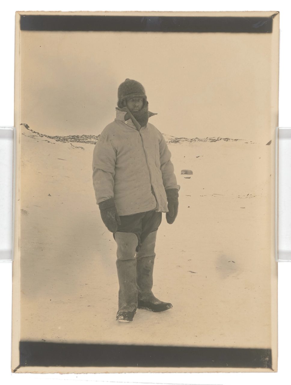 Photograph, black and white print, 'Wild in Antarctic Clothes', taken as part of Ernest Shackleton's British Antarctic Expedition.