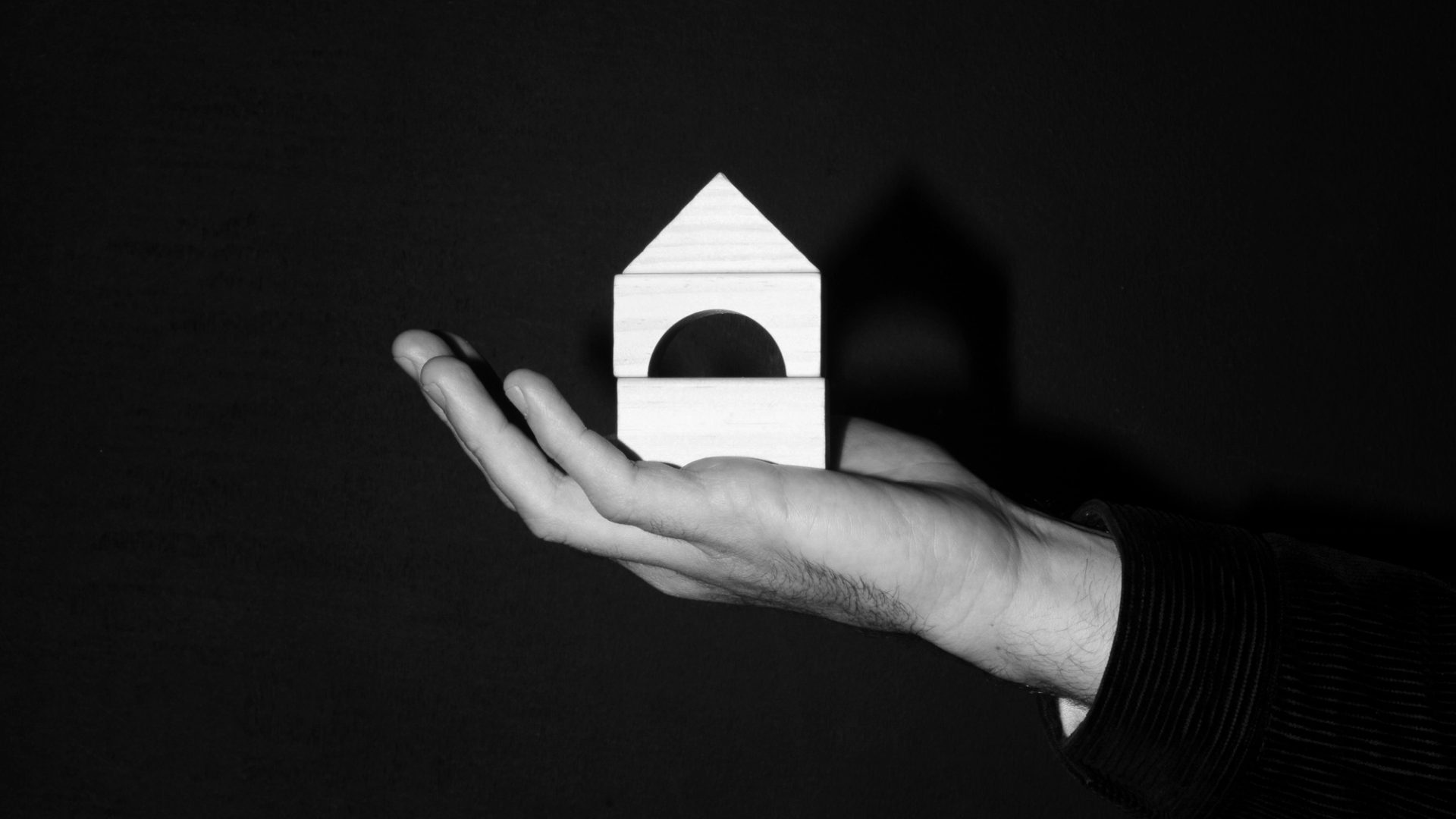 Hand holding up building blocks made from wood