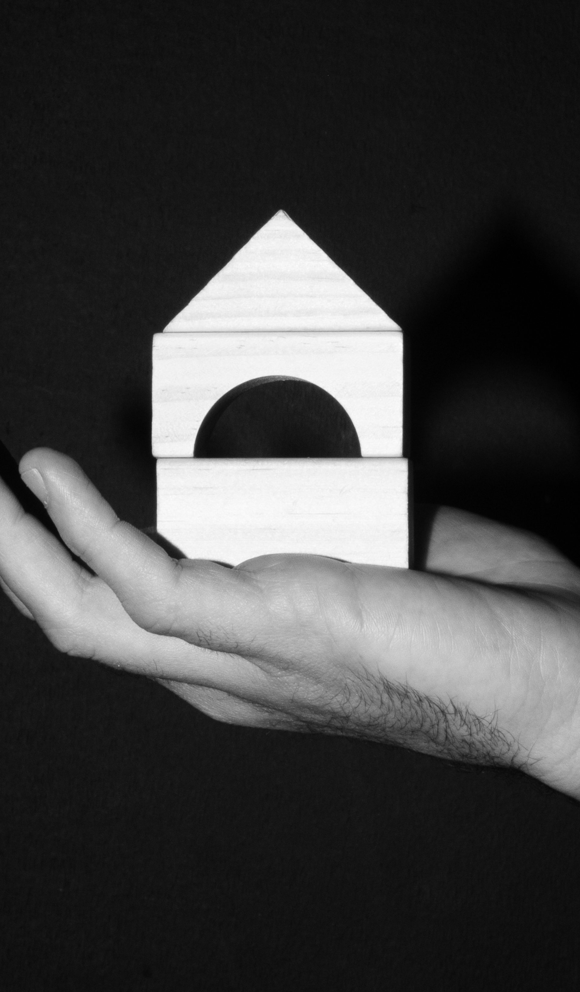 Hand holding up building blocks made from wood