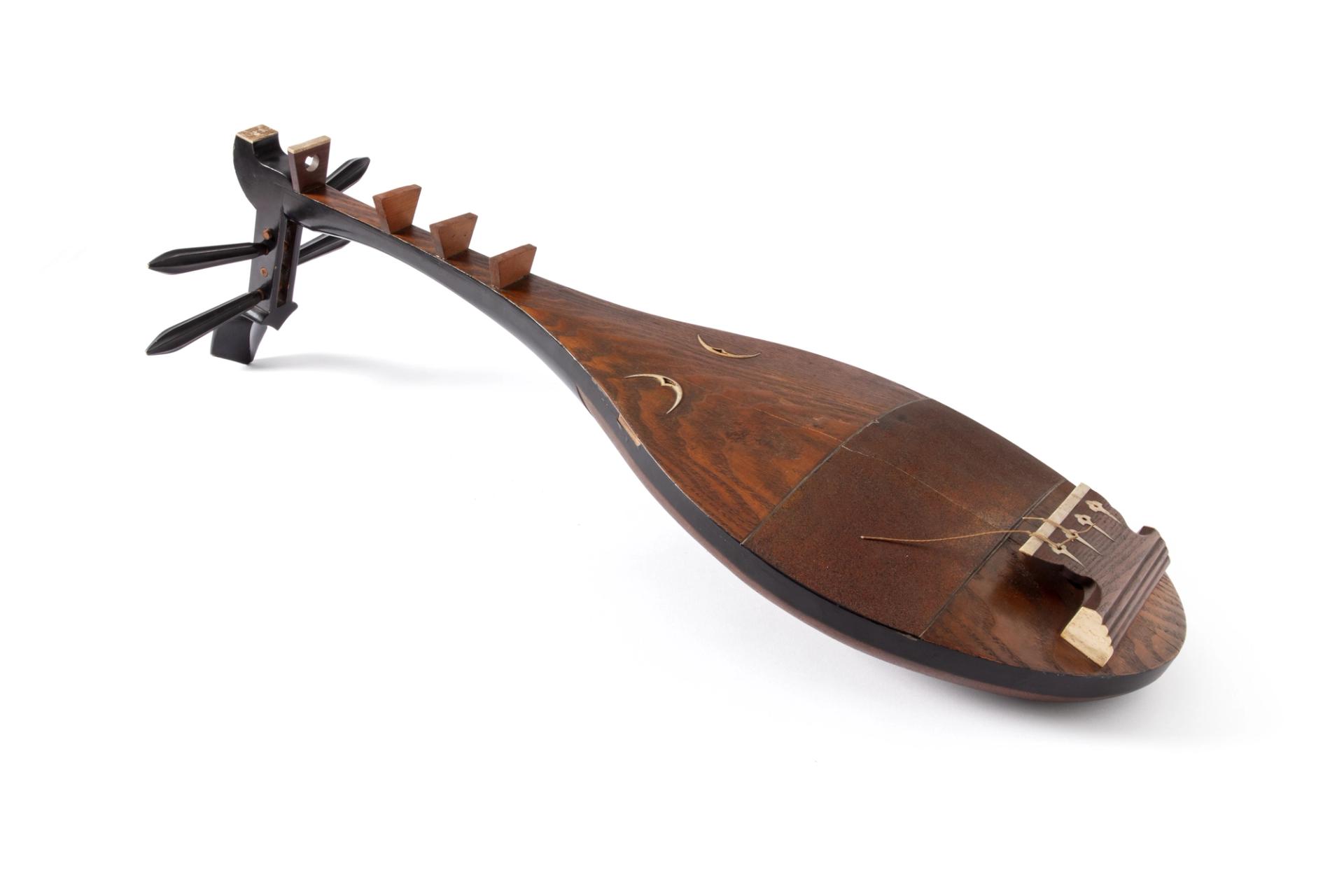 Biwa lute, Japanese, gold and black laquered, Japanese oak / ivory / wood, marker unknown, location not recorded, acquired 1948