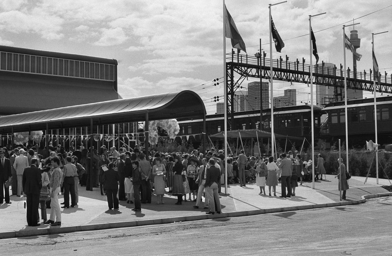 Black and white photograph of museum opening