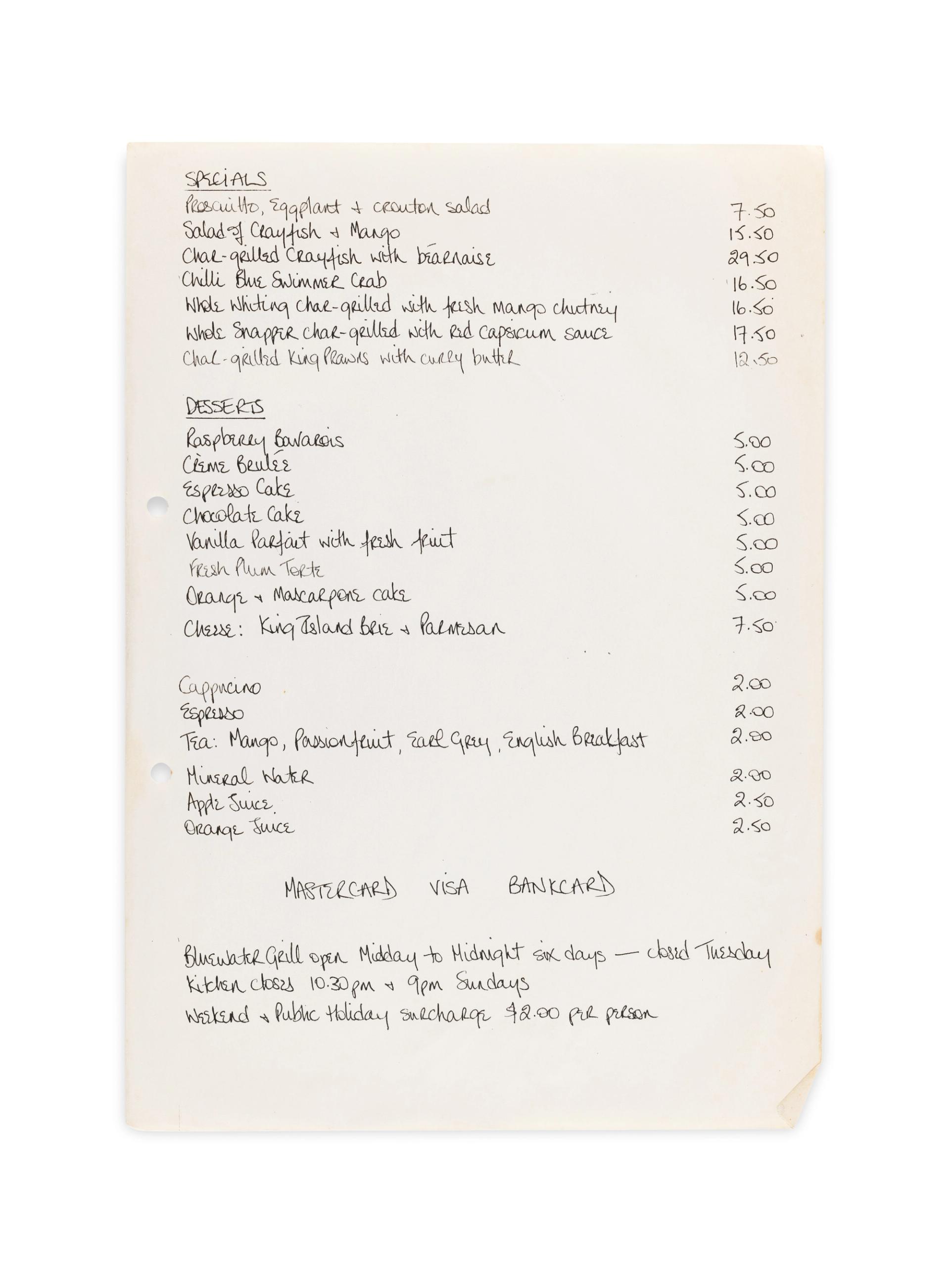Menu, paper.
