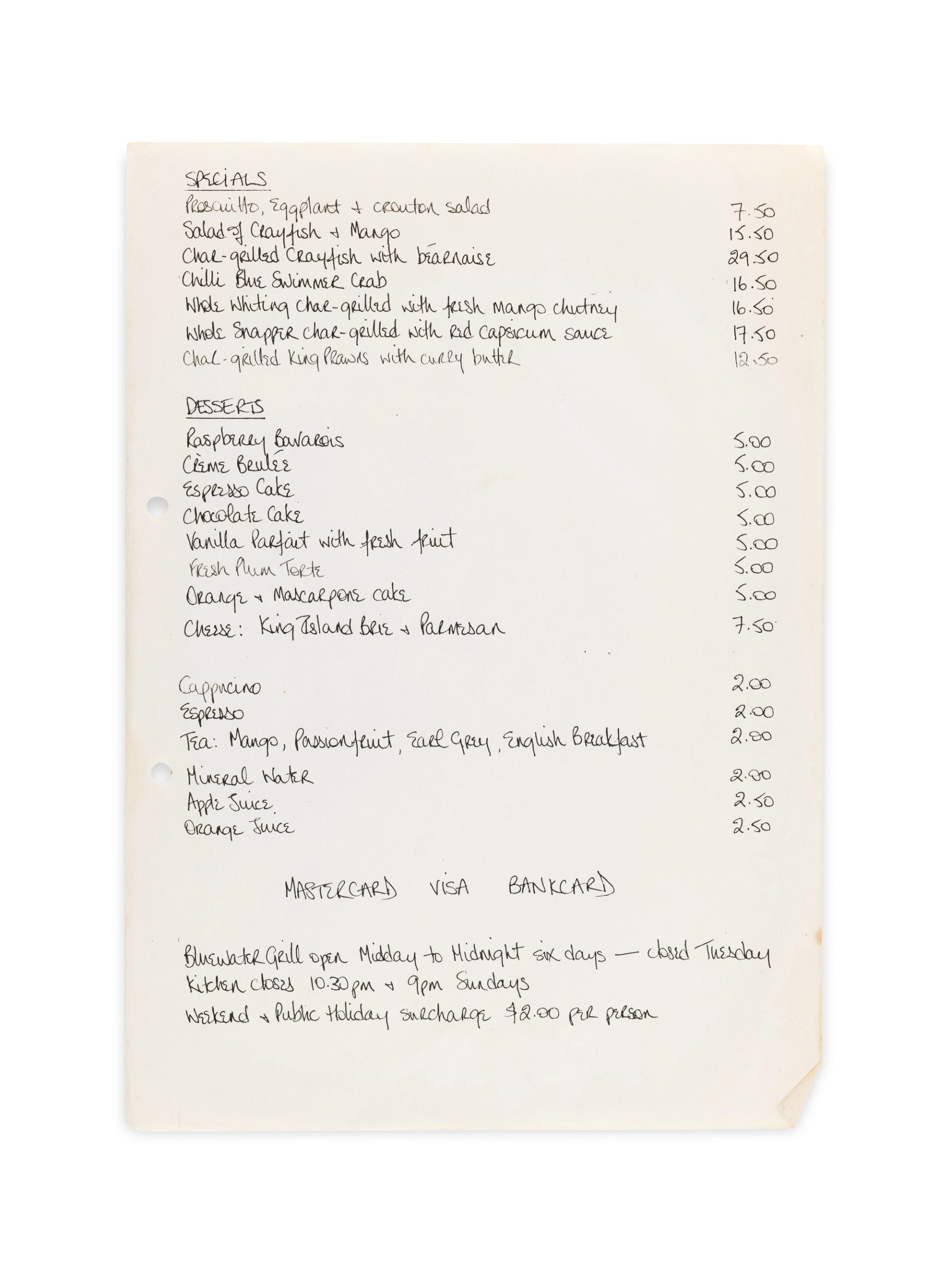 Menu, paper.