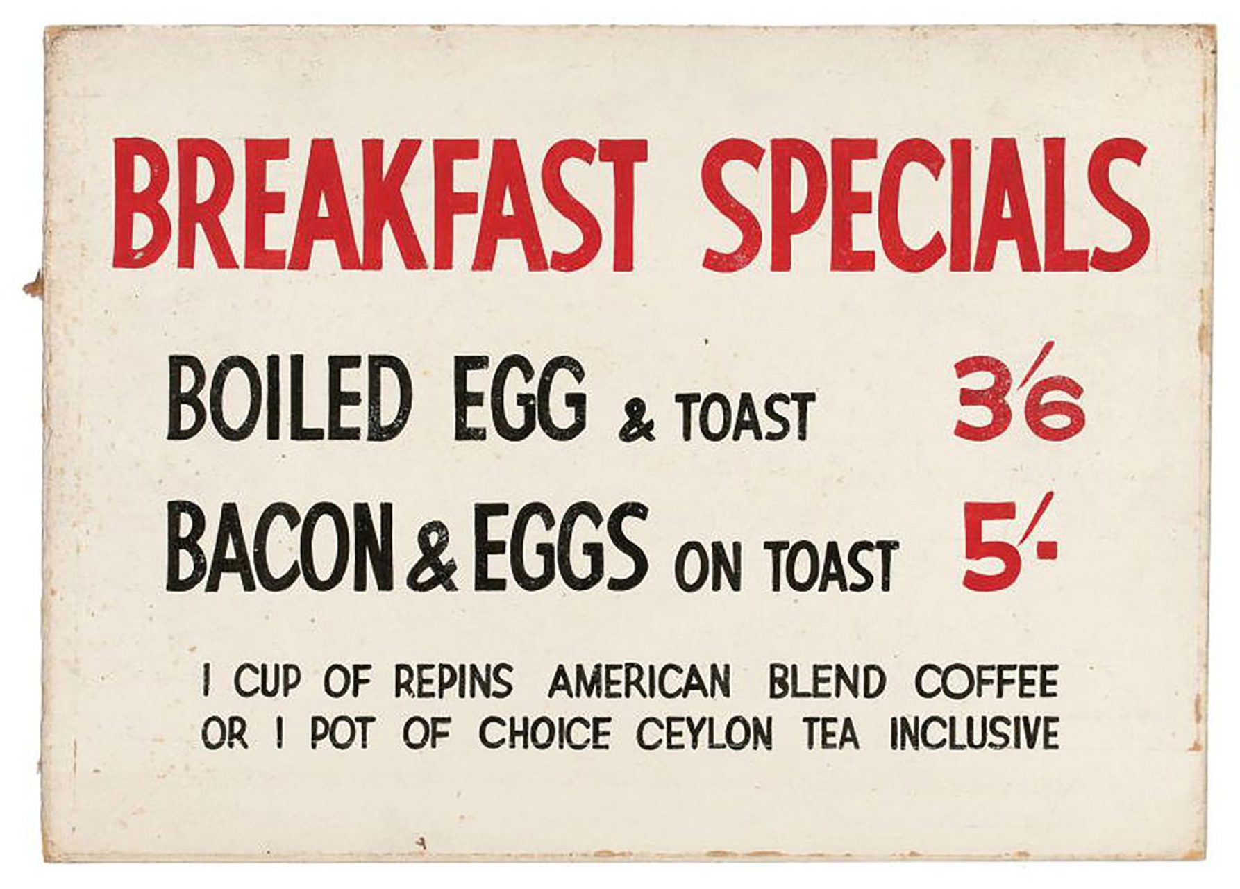 A Repin's Coffee Inn sign advertising 'BREAKFAST SPECIALS'.