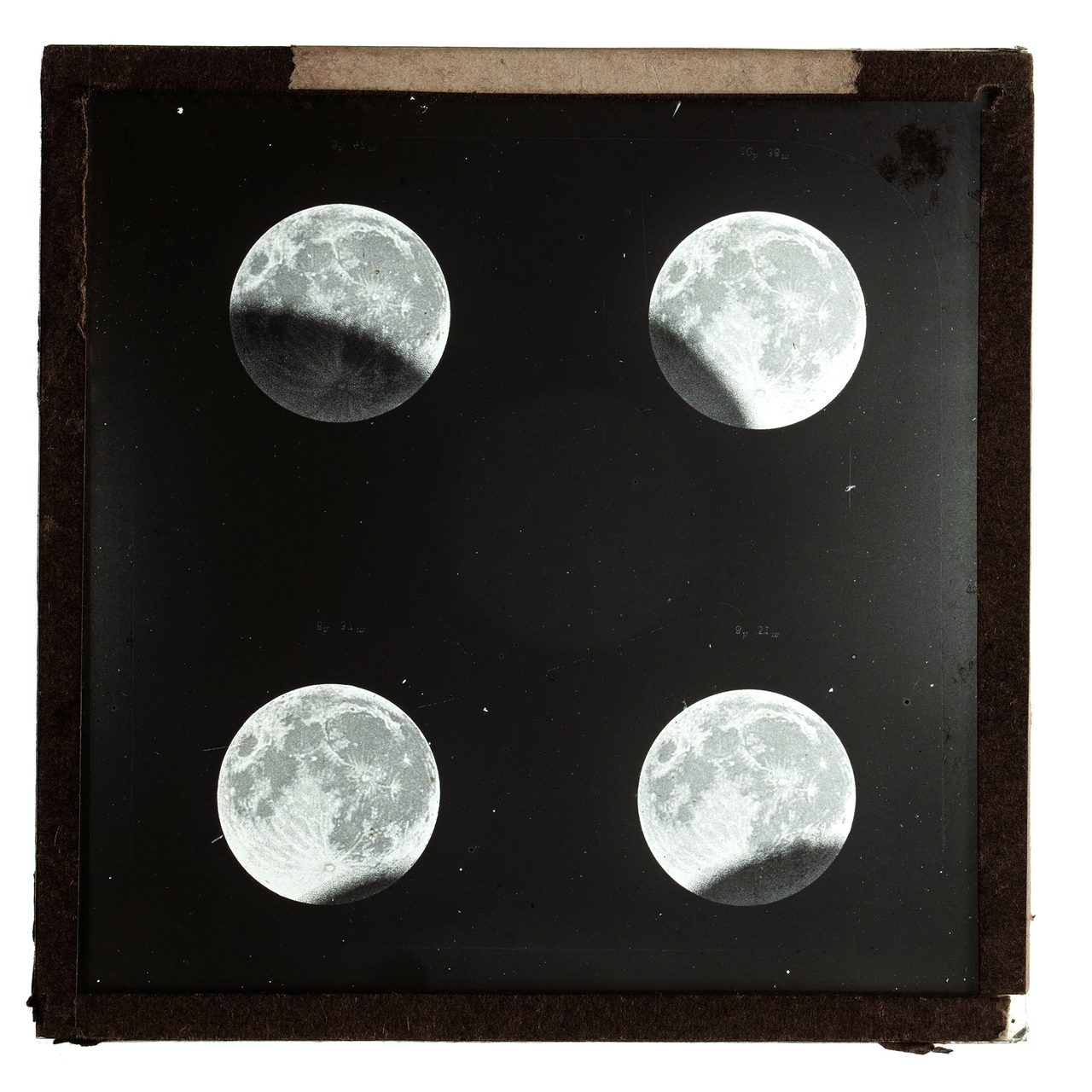 A glass plate slide showing four different images of shadows across moon.  The Powerhouse Sky Guide has everything stargazers need to know about the southern night sky. Access information and sky maps for viewing the Moon, planets, stars and constellations in April 2023.