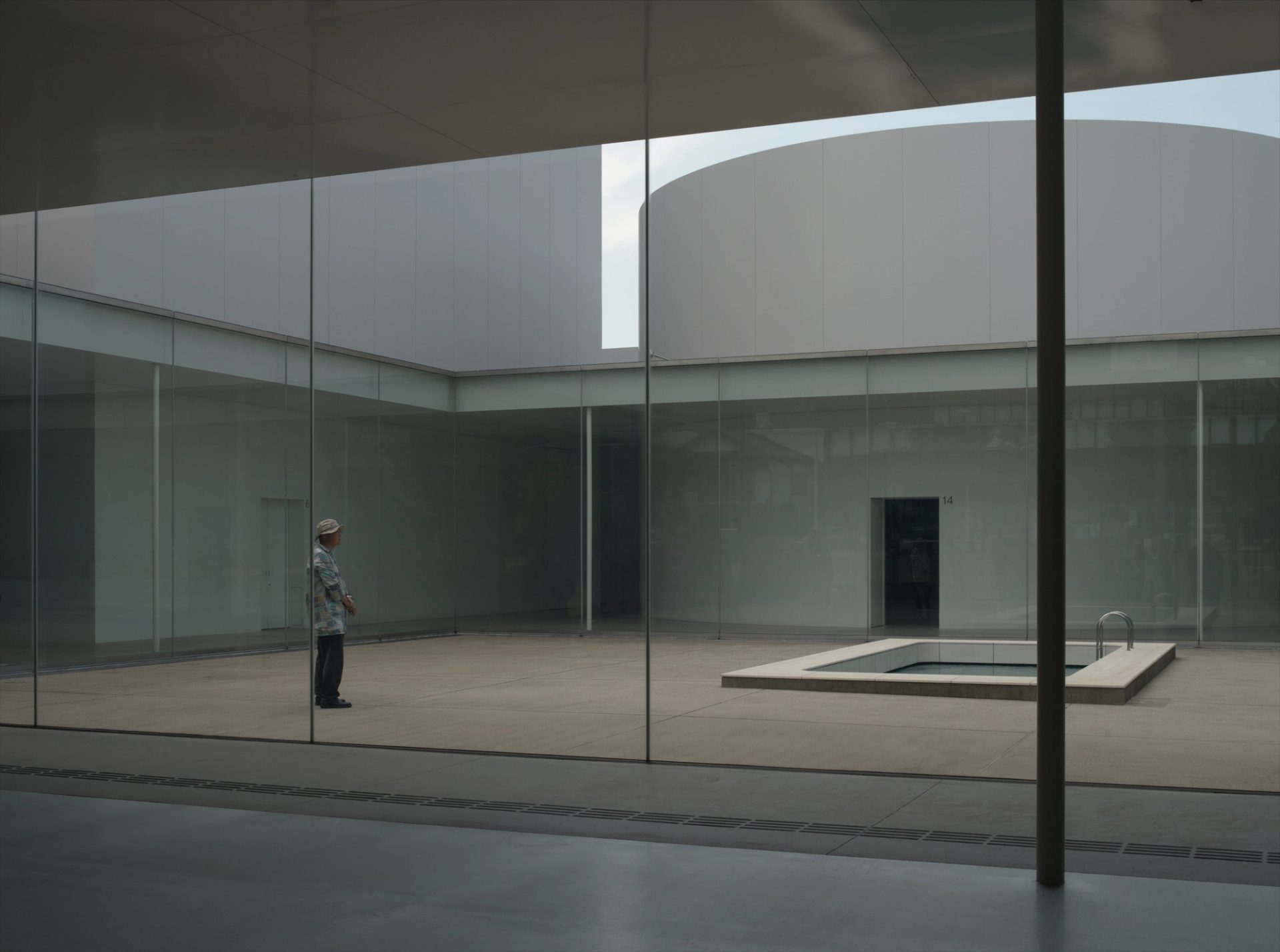 A minimal, geometric architectural space.