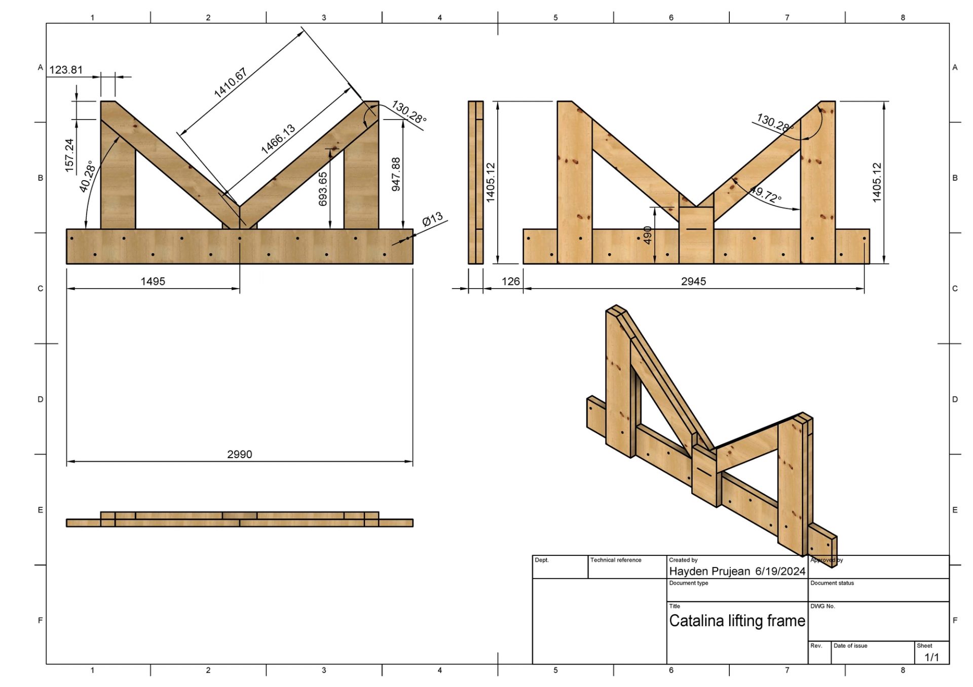 Technical drawings of M-shaped wooden frames to support the Catalina flying boat.
