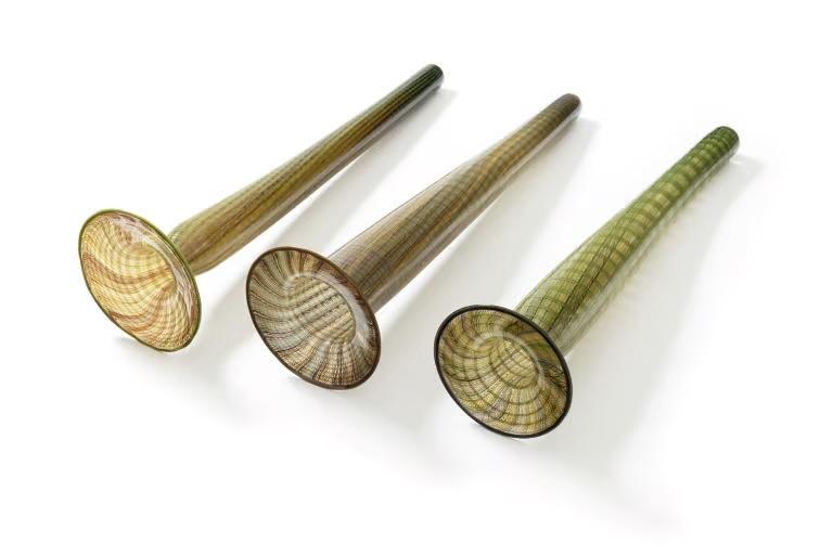 A glass sculpture resembling a traditional Indigenous eel trap.