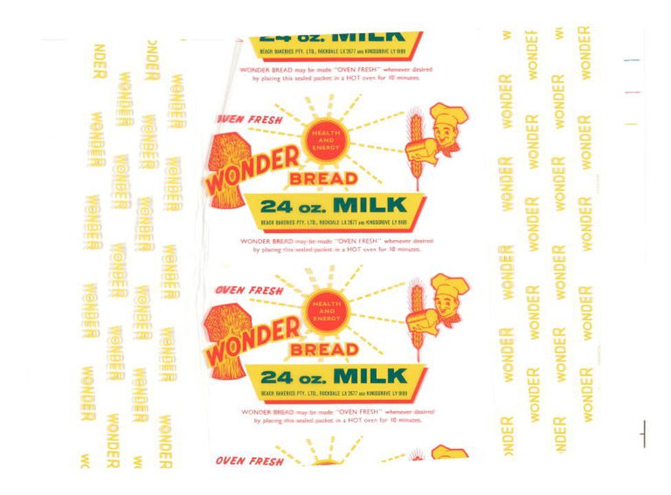 One sheet of packaging made of clear cellophane. ‘Wonder Bread’.