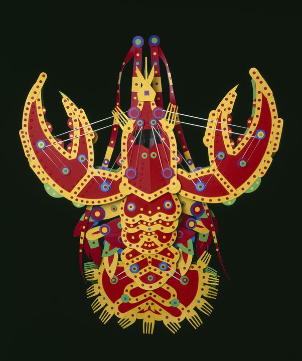 Lobster costume made of foamcore, chux superwipes, latex, polystyrene foam and flat easyfoam.