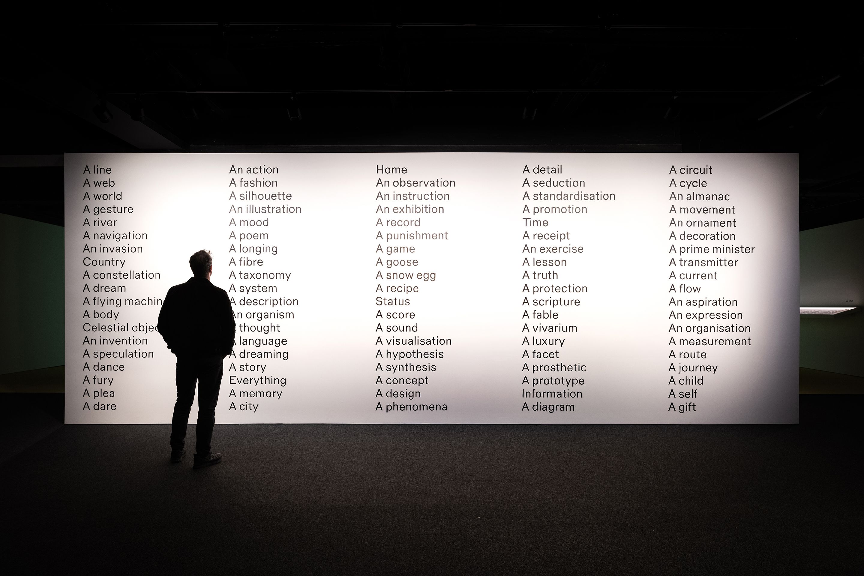Man stands at entrance to A Line, A Web, A World