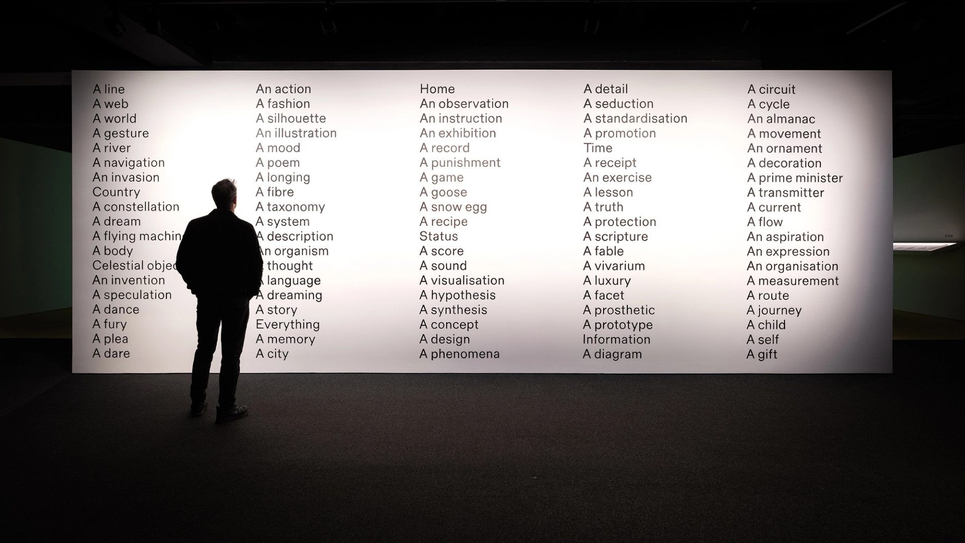 Man stands at entrance to A Line, A Web, A World