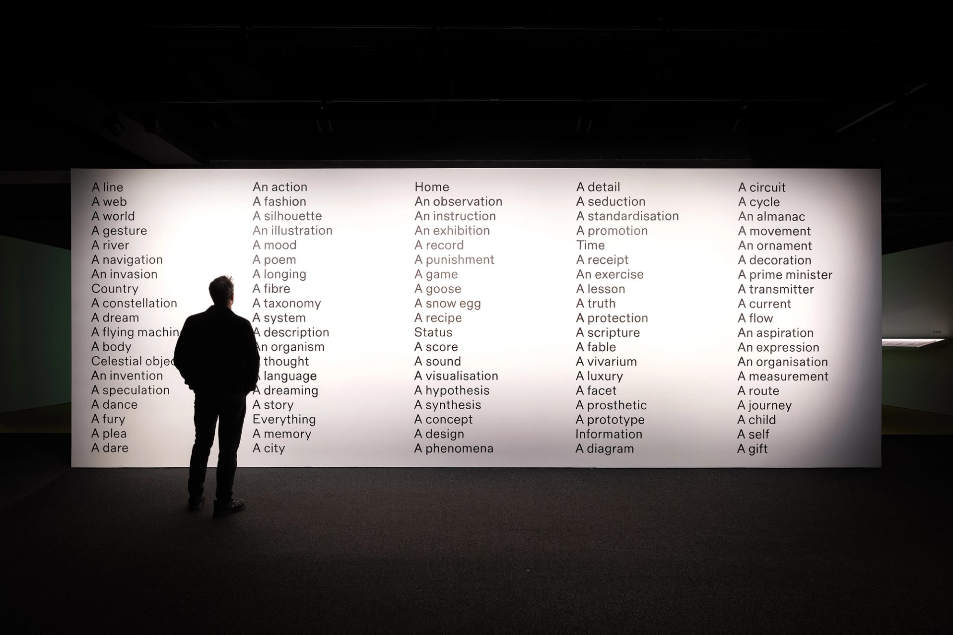 Man stands at entrance to A Line, A Web, A World