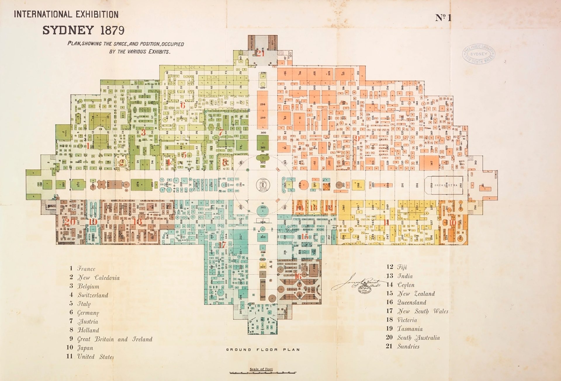 Archival image of a floor plan of the Garden Palace’s displays