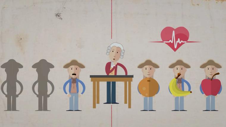 Illustration of James Lind’s historic scurvy trial, comparing sailors given different foods including citrus fruit.