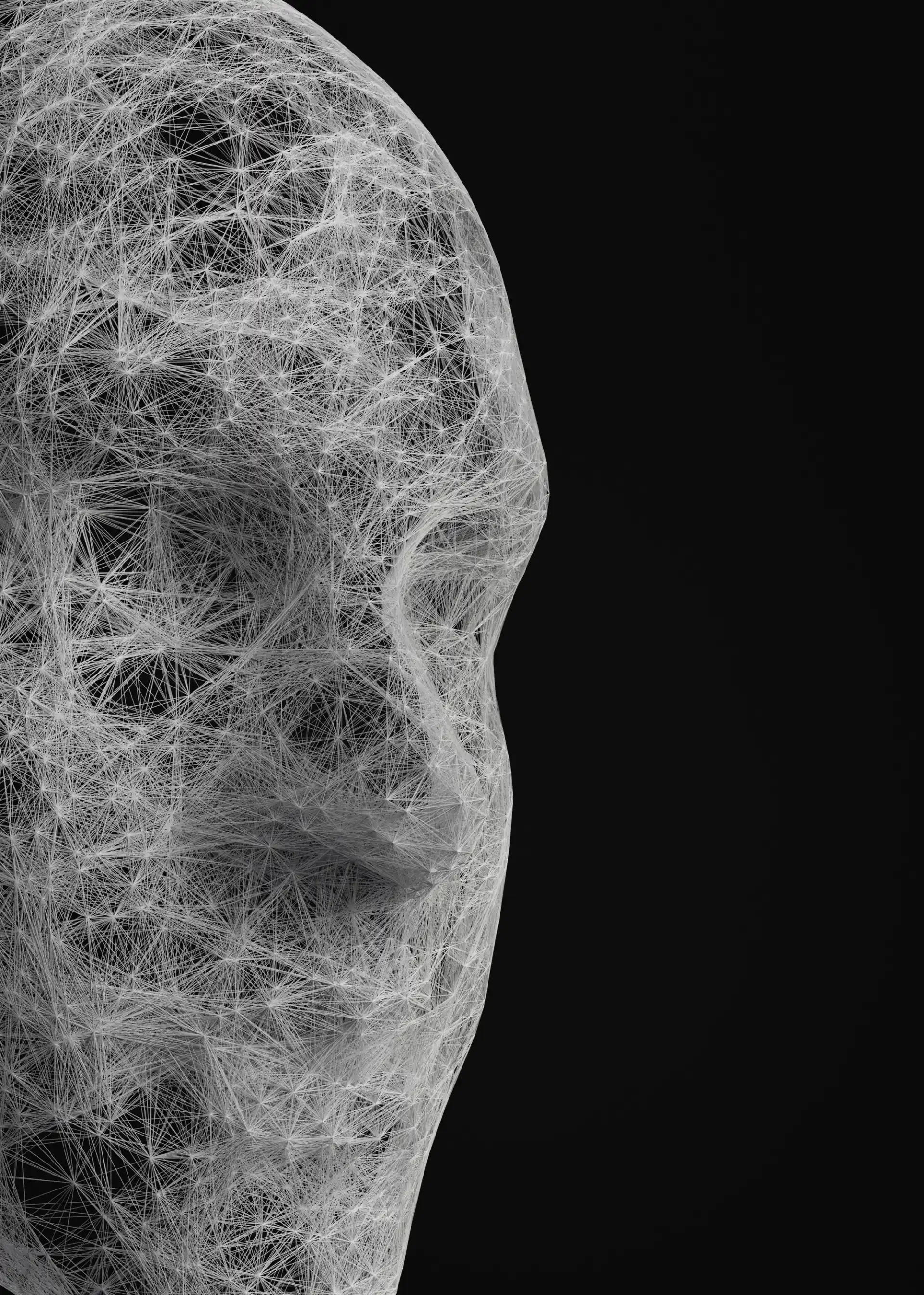 A skeletal figure of a head made up of millions of interconnected nodes representing a knowledge graph 