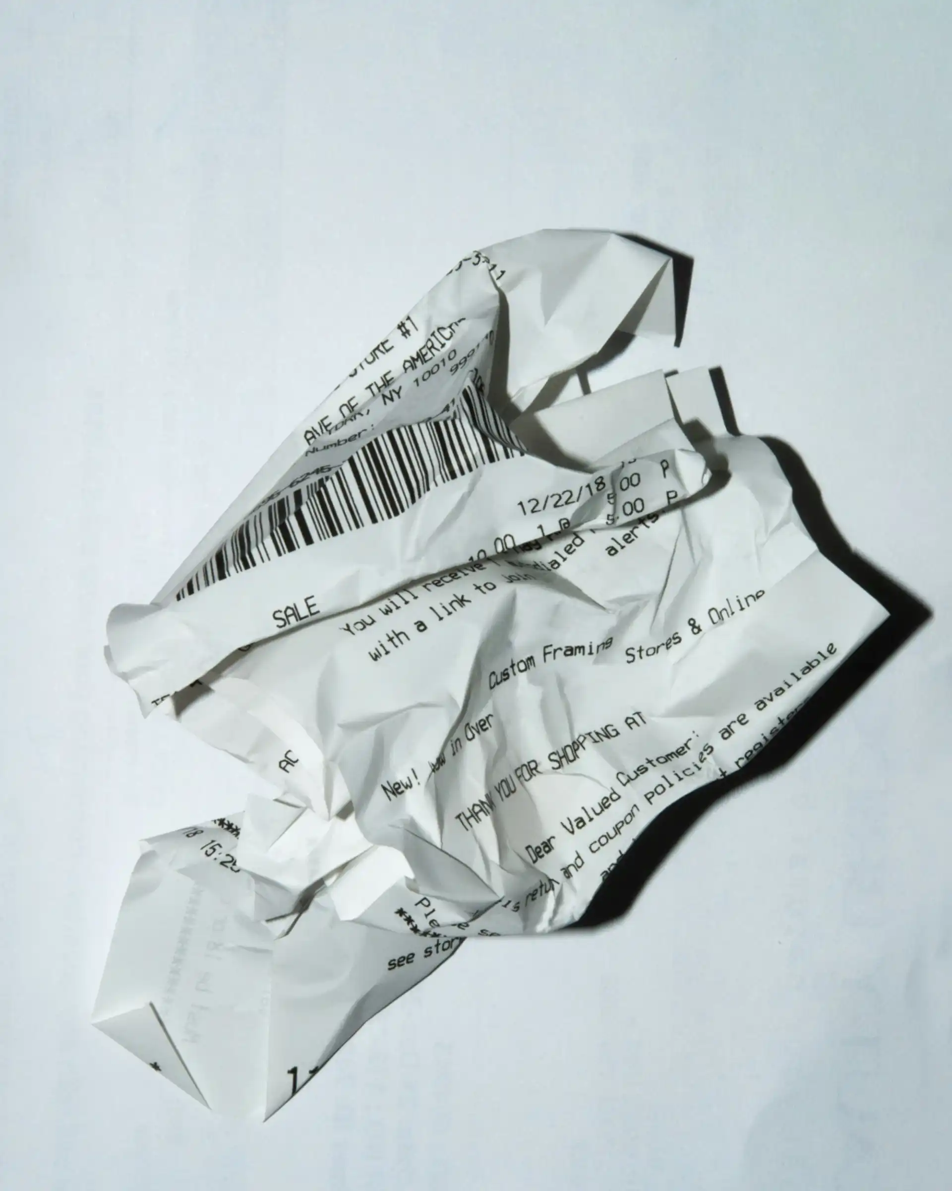 A crumpled paper receipt 