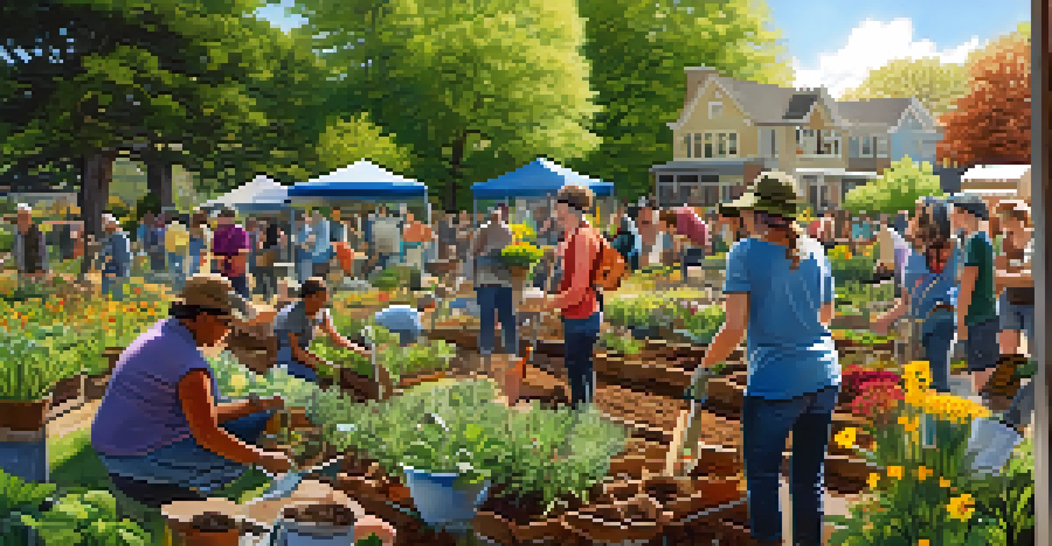 A community gardening event in Portland, featuring diverse residents planting native species together in a vibrant garden setting.