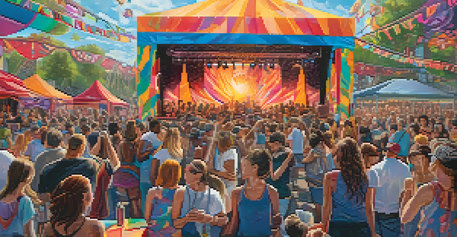 A vibrant arts and music festival showcasing live painting and performances in a colorful environment.