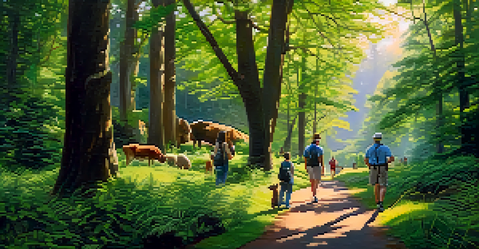 A peaceful natural park in Portland with people engaged in conservation efforts amidst rich greenery.