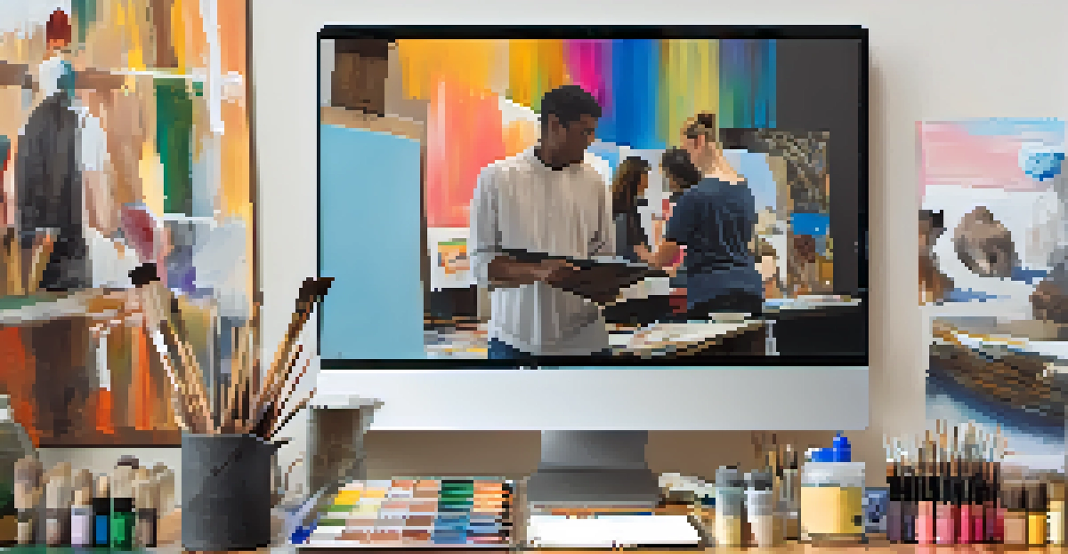 A virtual art class with an instructor demonstrating painting techniques while students participate from their homes.