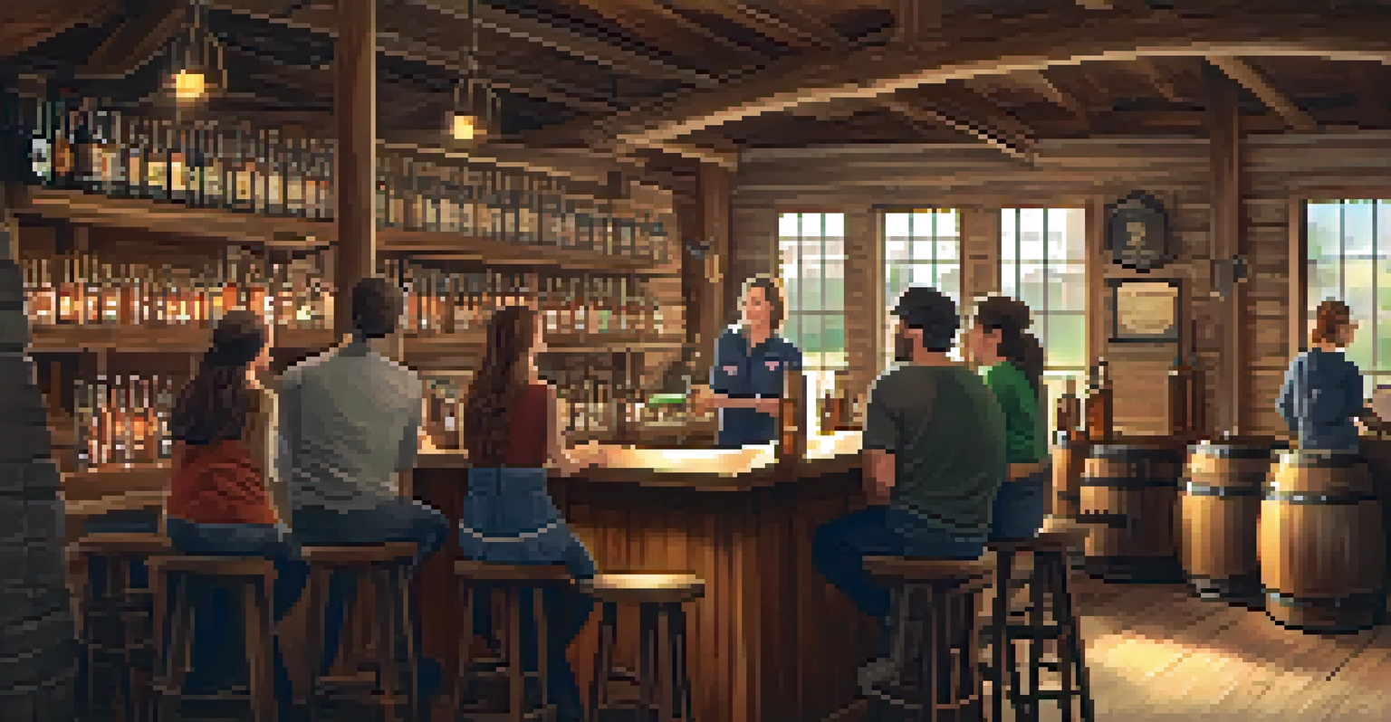 A female brewmaster explaining her brewing techniques in a cozy brewery setting with wooden decor.