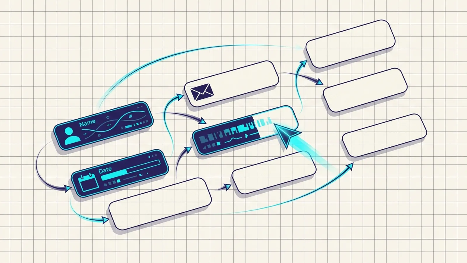 Diagram showing a chatbot observing, planning, and replaying a web form interaction