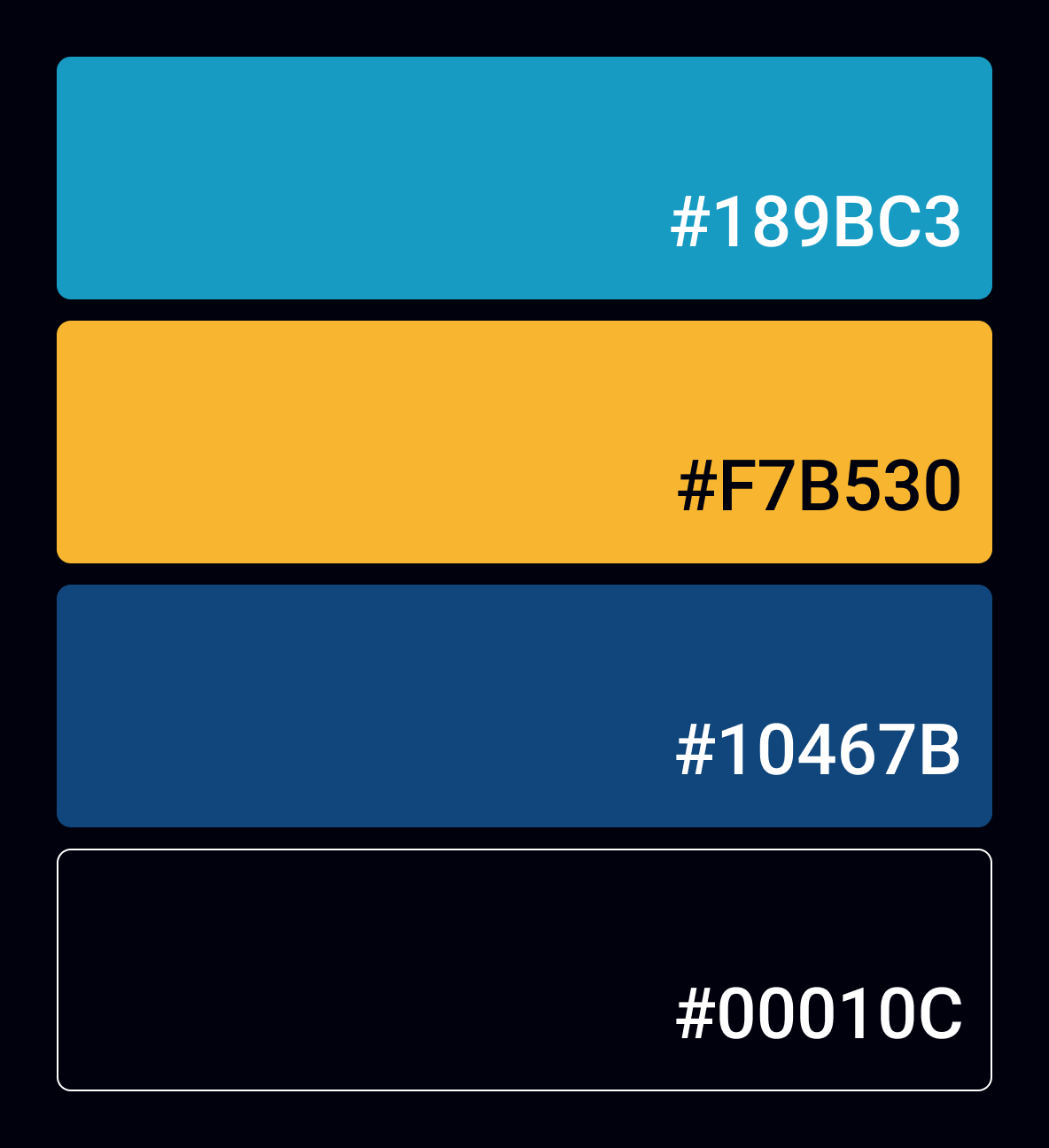 Paleta boja korištena na sajtu sa hex kodovima