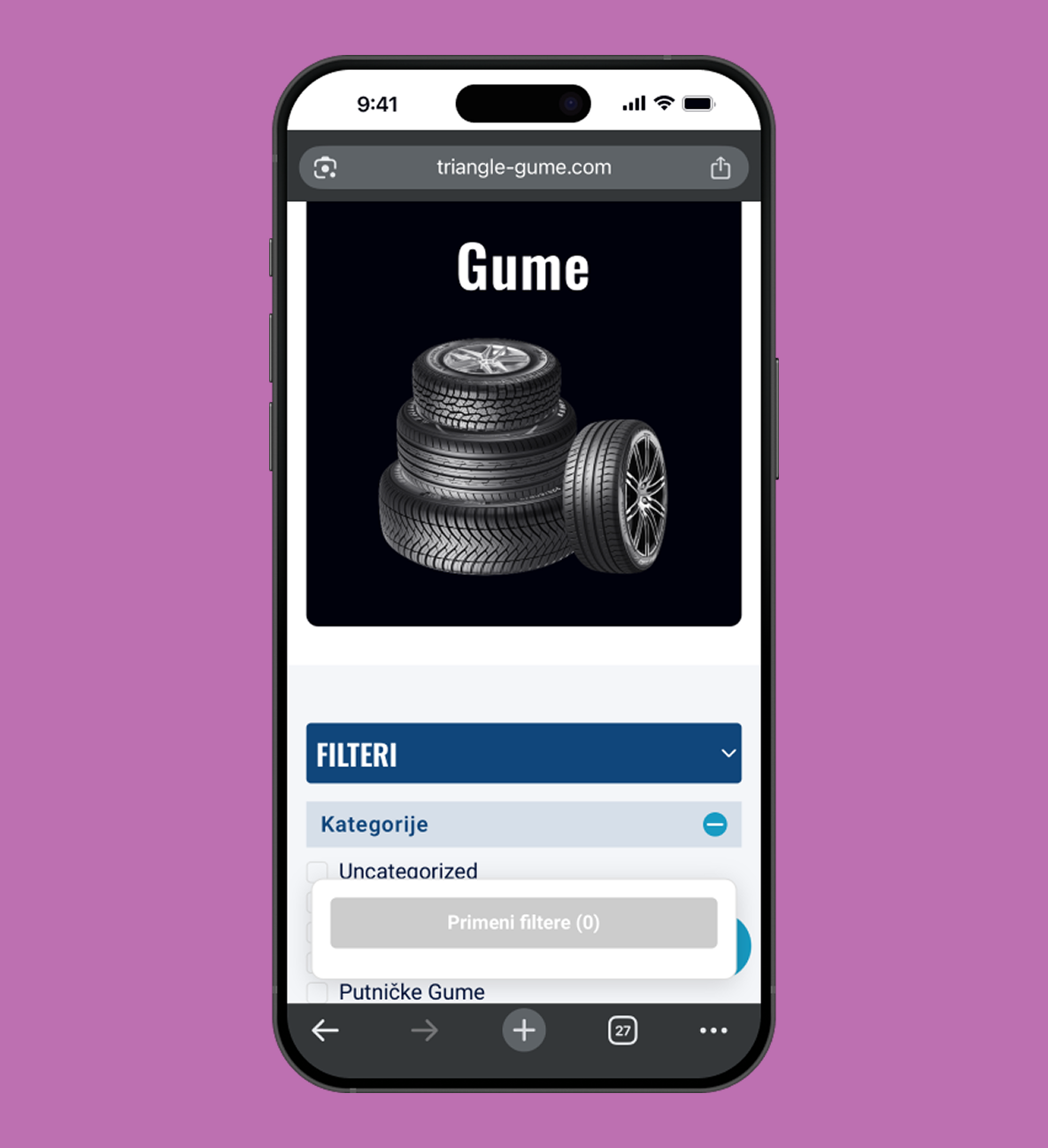 Triangle sajt prikaz na telefonu