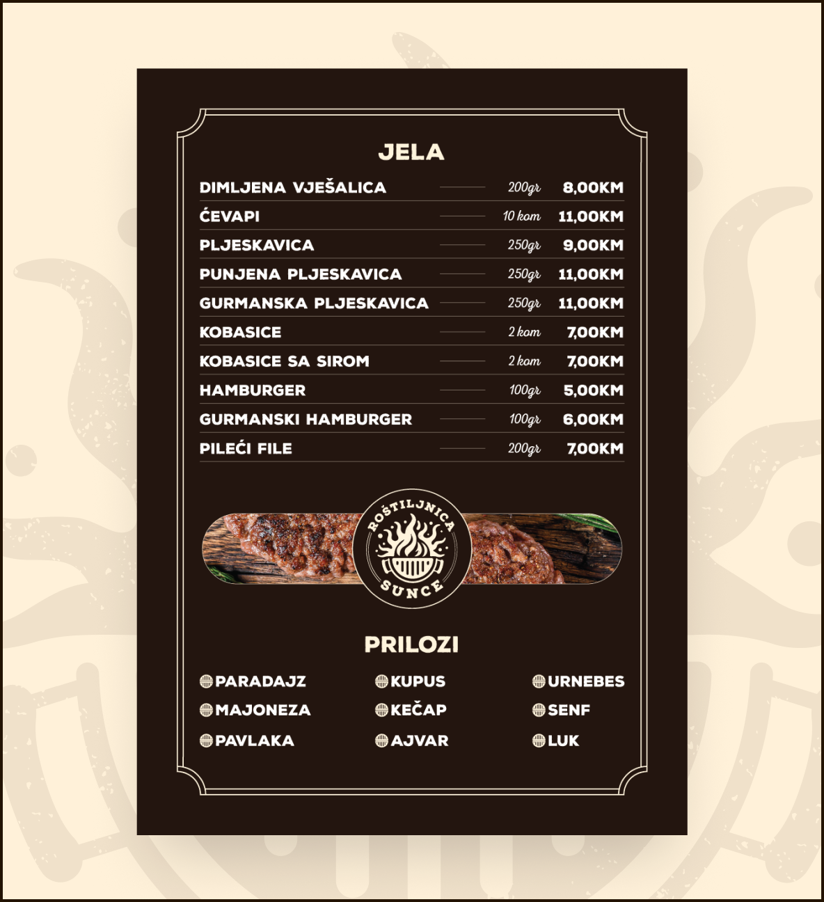 Meni na svijetloj pozadini