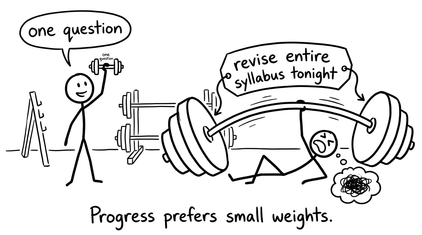 Tiny dumbbell vs enormous syllabus barbell