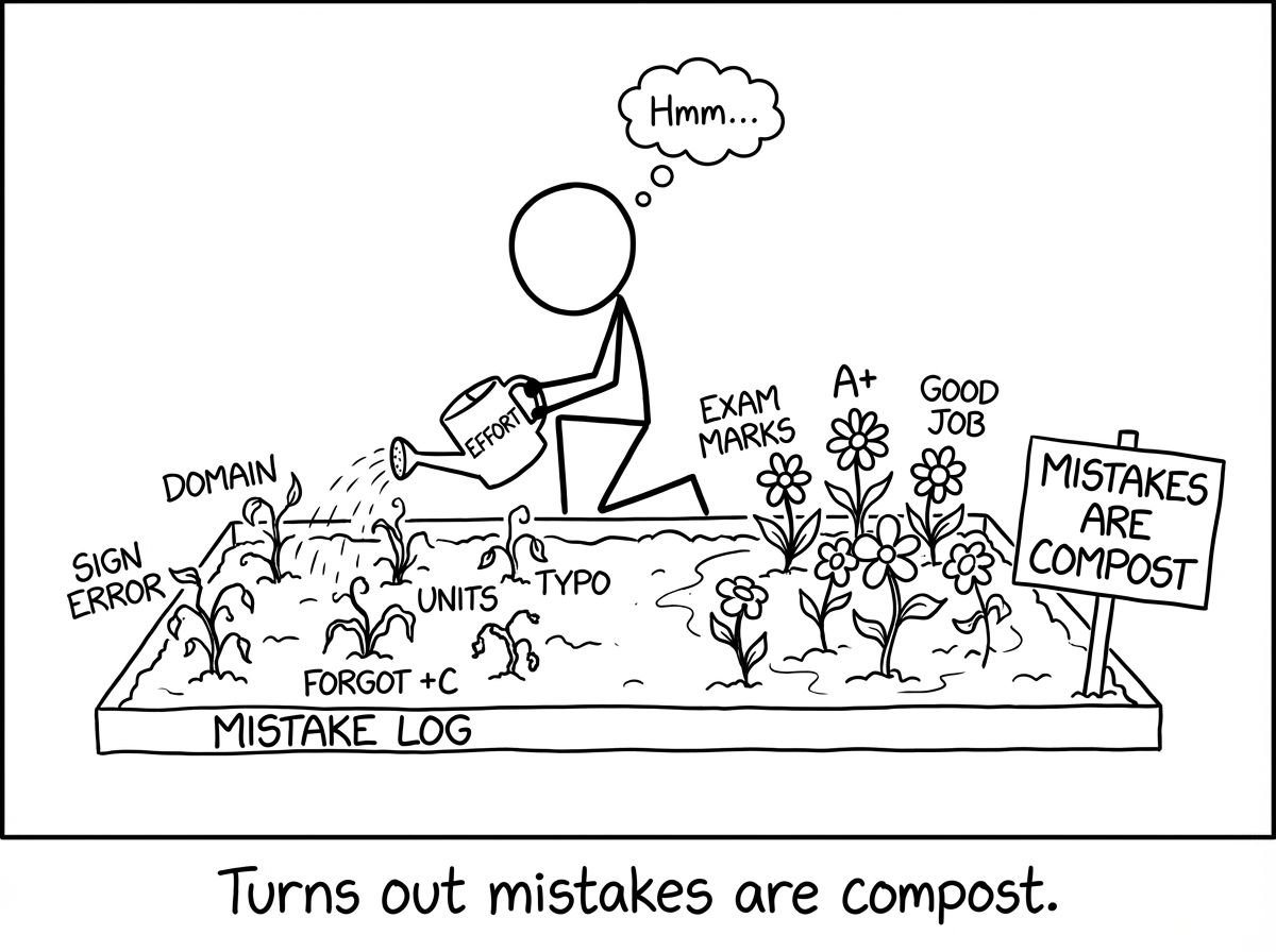 Mistake log as a garden XKCD-style comic