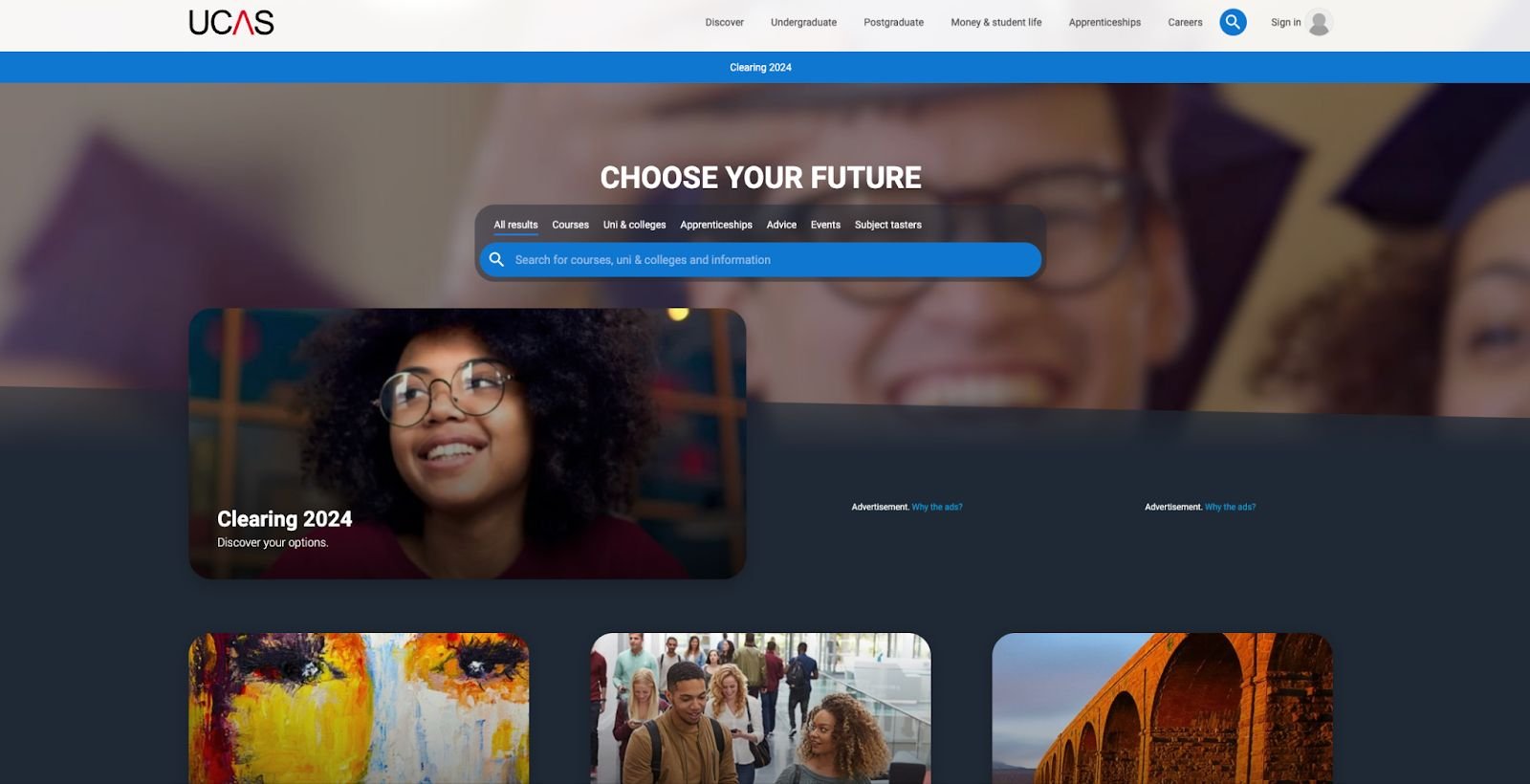Screen capture of the UCAS portal interface