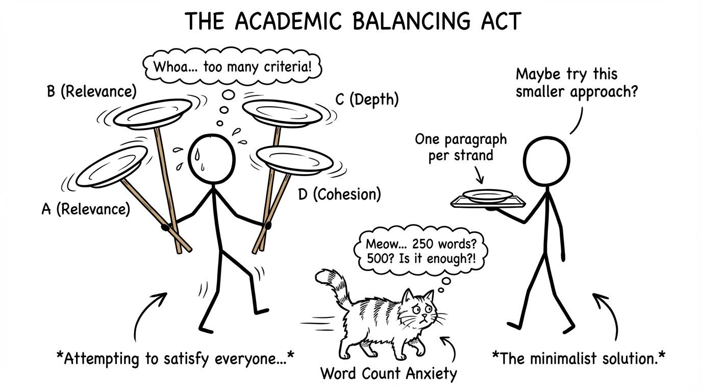 Balancing criteria plates A B C D, cat: word count anxiety