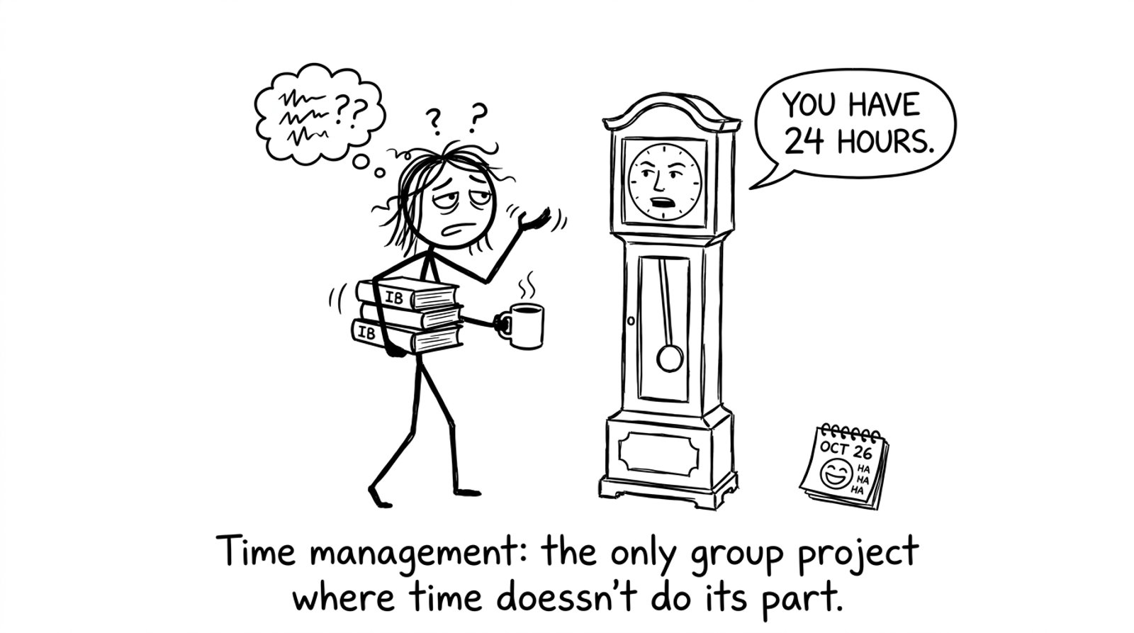 A student argues with a talking clock