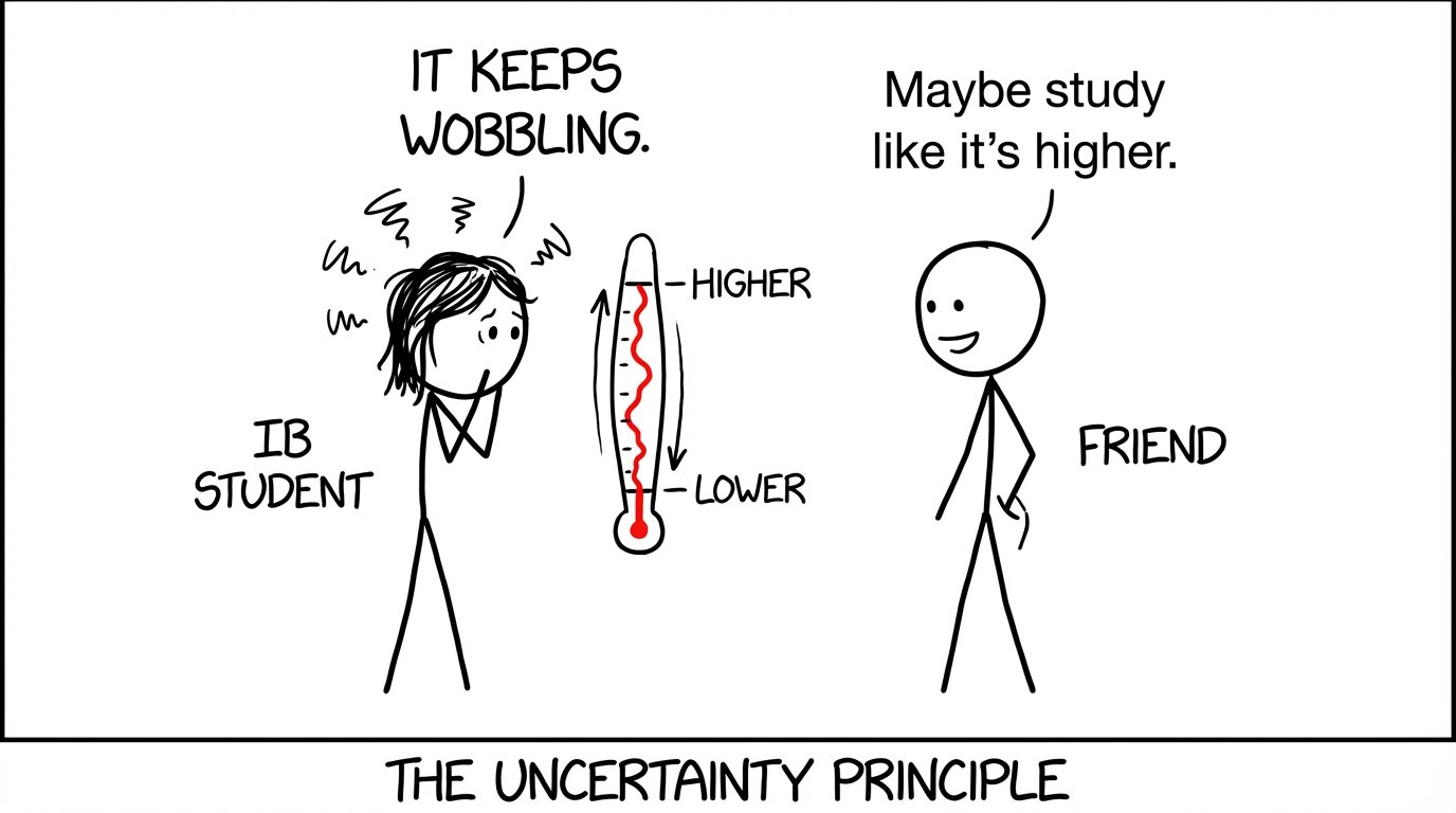 A stressed student watches a wobbling grade boundary thermometer