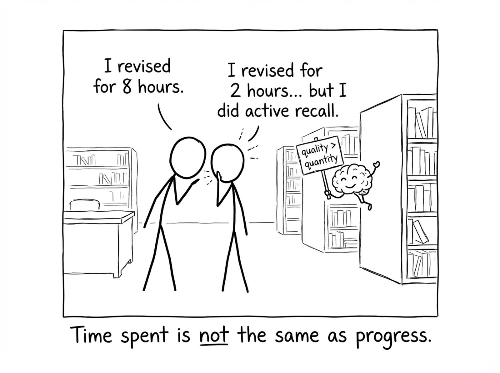 Two students arguing about hours vs active recall