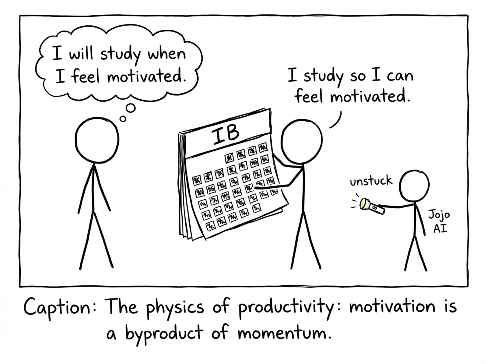 Calendar vs motivation joke with Jojo AI flashlight