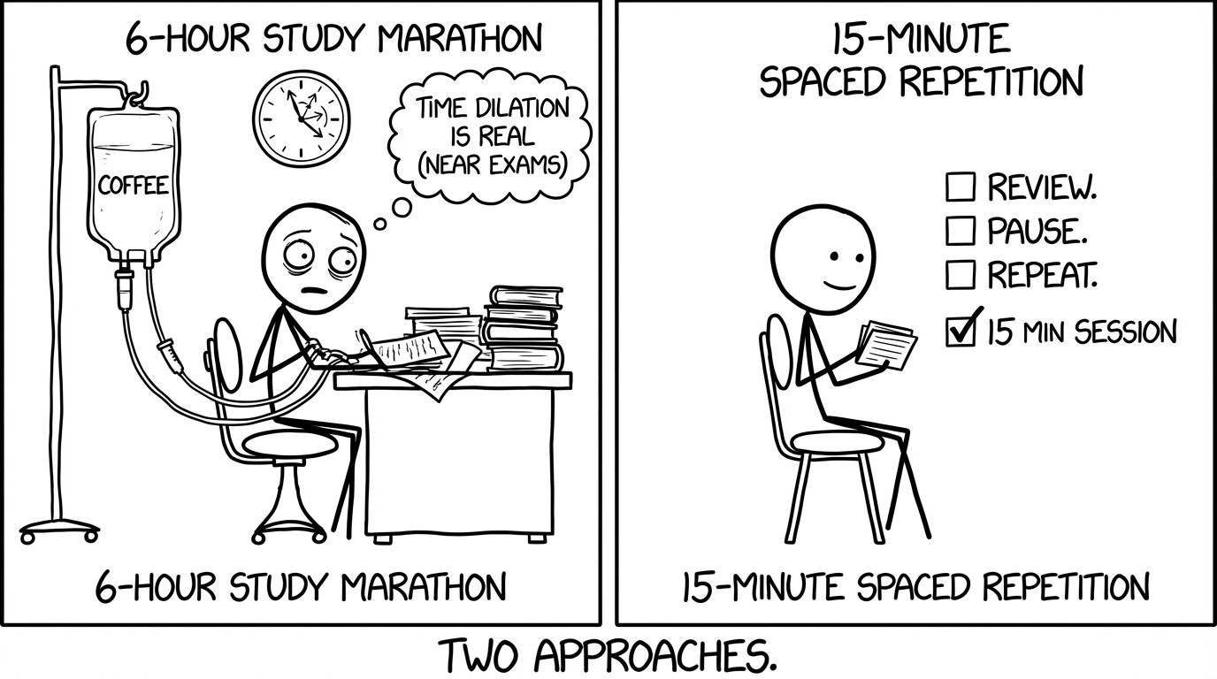Marathon vs spaced repetition comic
