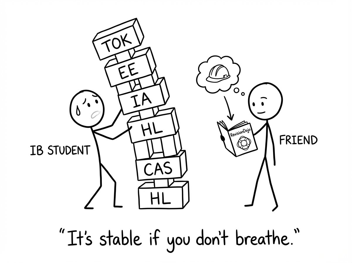 An IB student balancing TOK, EE, IA, HL, CAS like Jenga