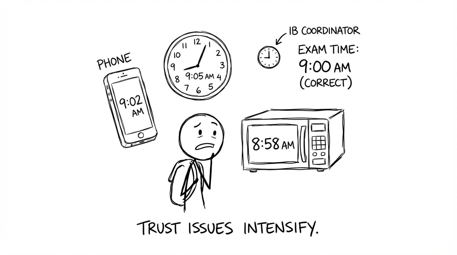 Three clocks disagree; the coordinator clock is right