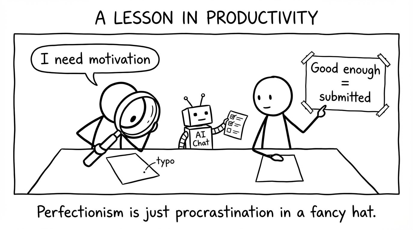 Two students battle perfectionism with a “good enough” sign