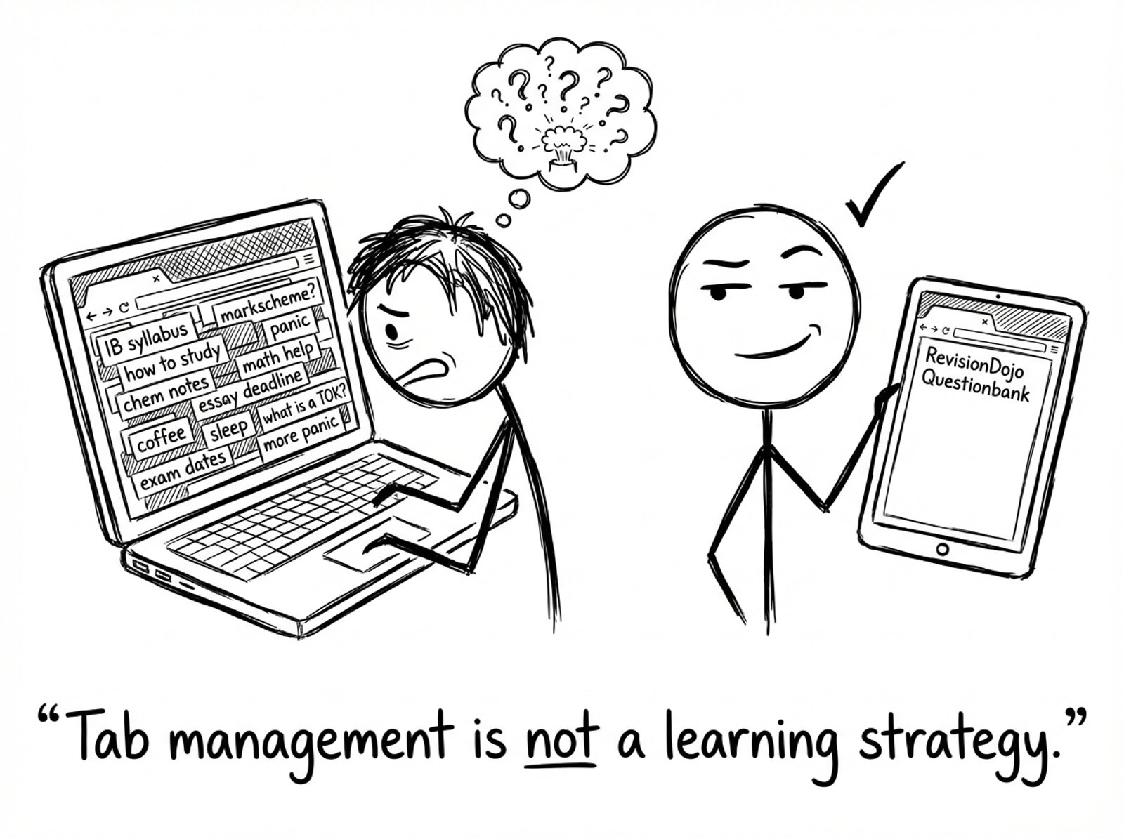 A student with 37 tabs vs one Questionbank tab