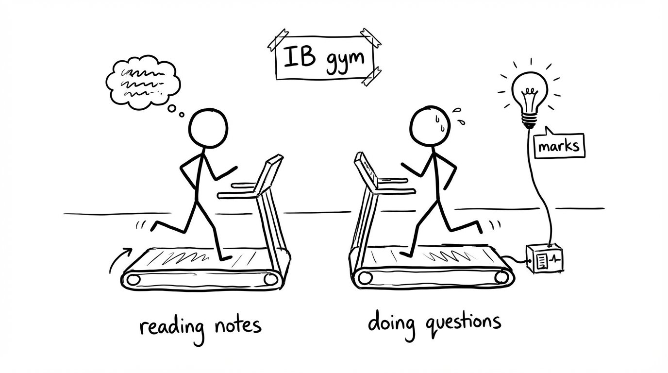 IB gym joke: notes treadmill vs questions treadmill