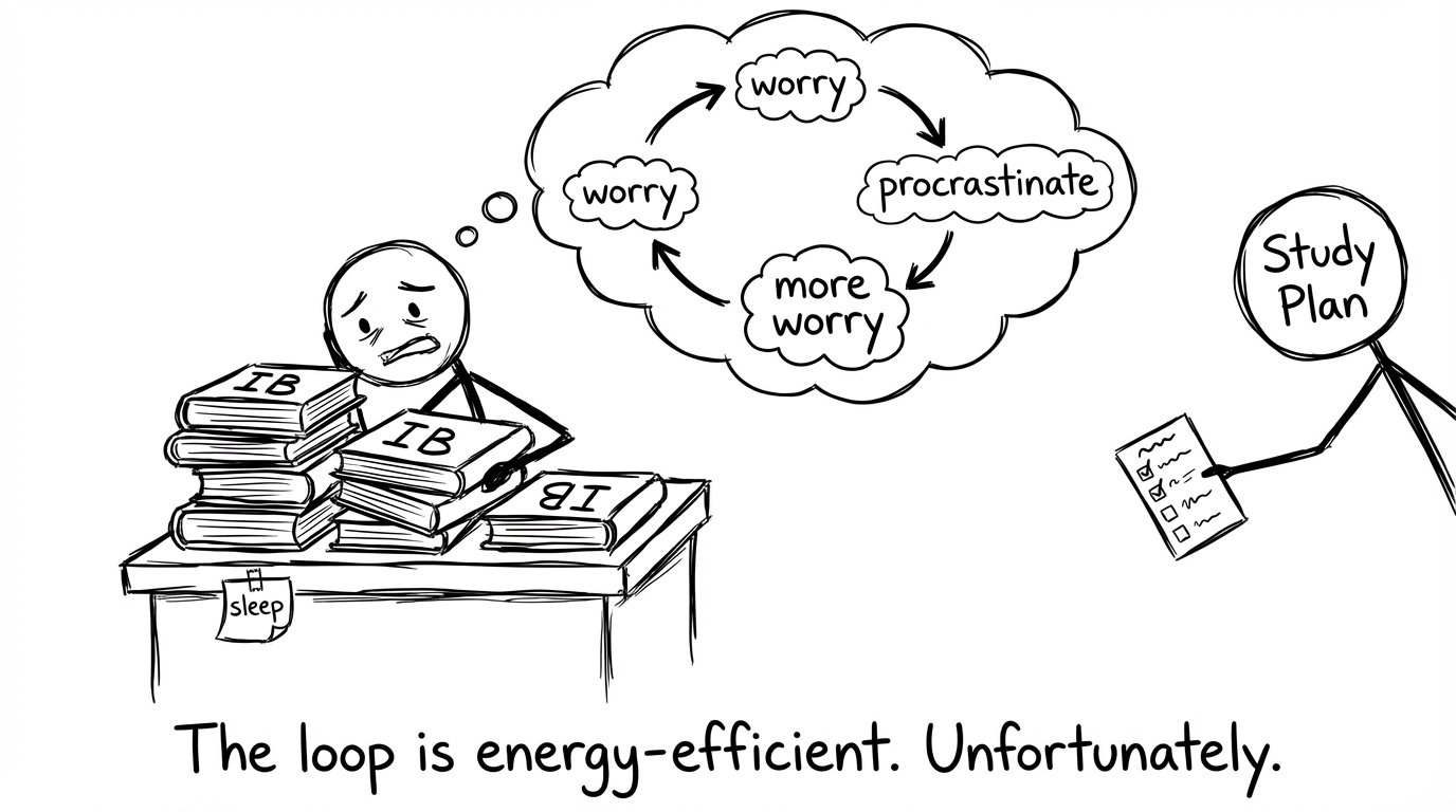 A stressed student stuck in the worry loop