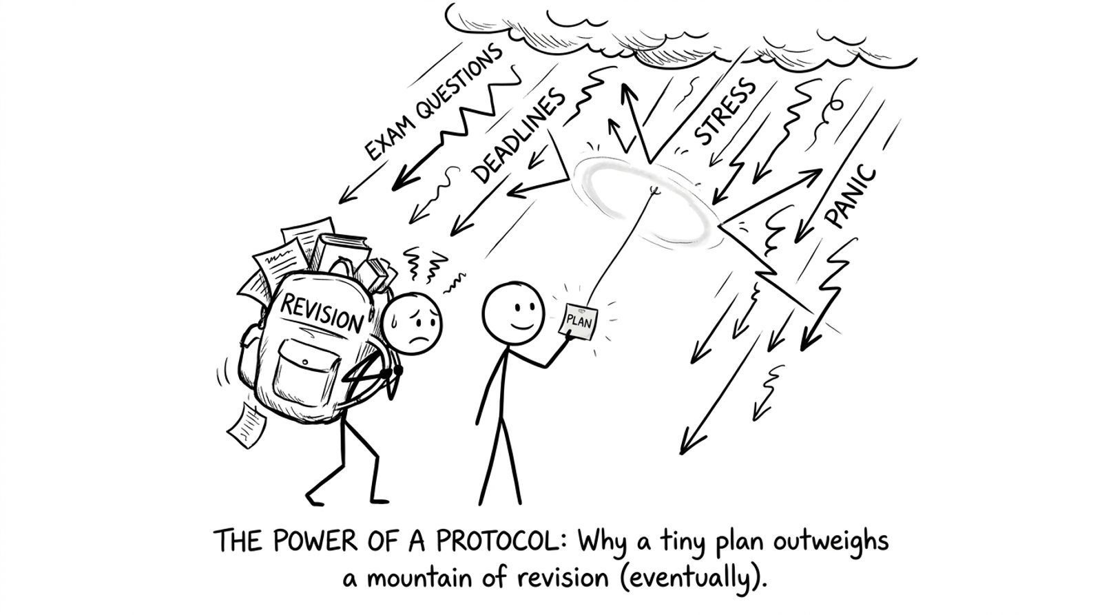 Backpack labeled revision vs sticky note labeled plan