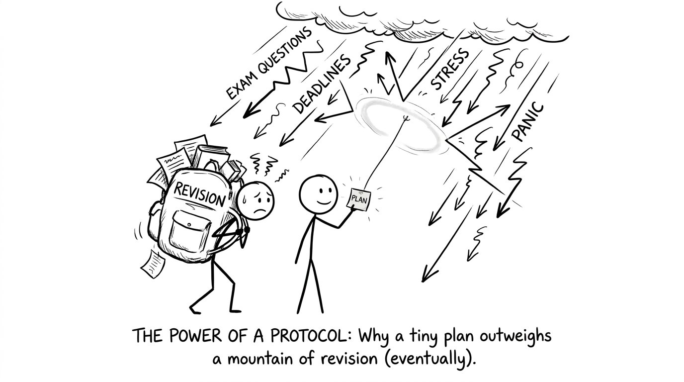 Backpack labeled revision vs sticky note labeled plan