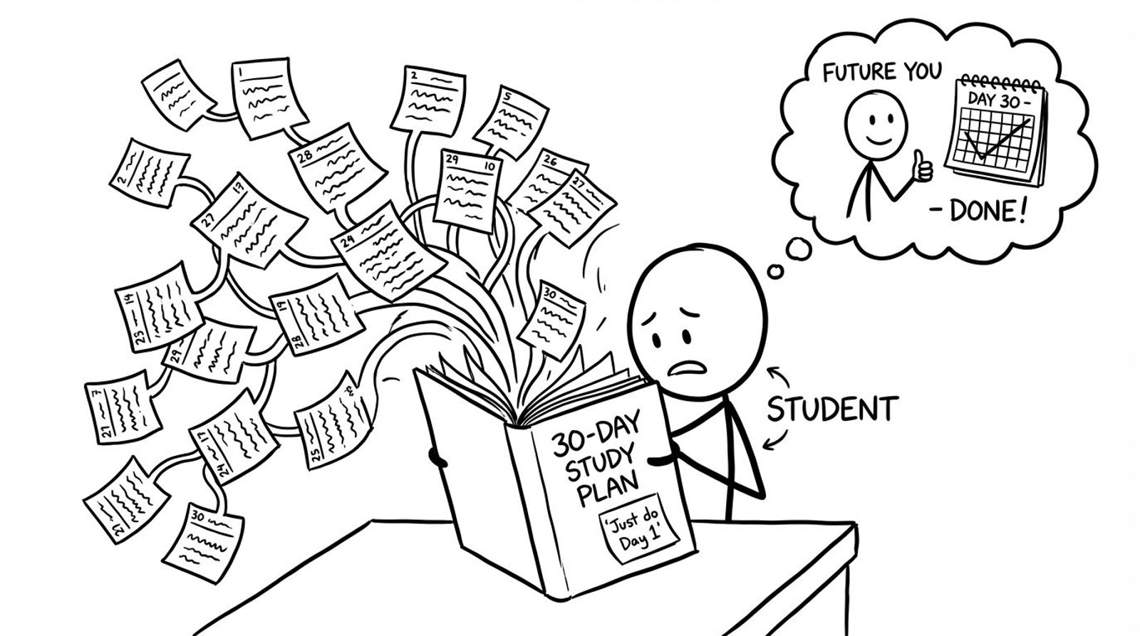 A student opens a 30-day plan and the calendar multiplies like a hydra