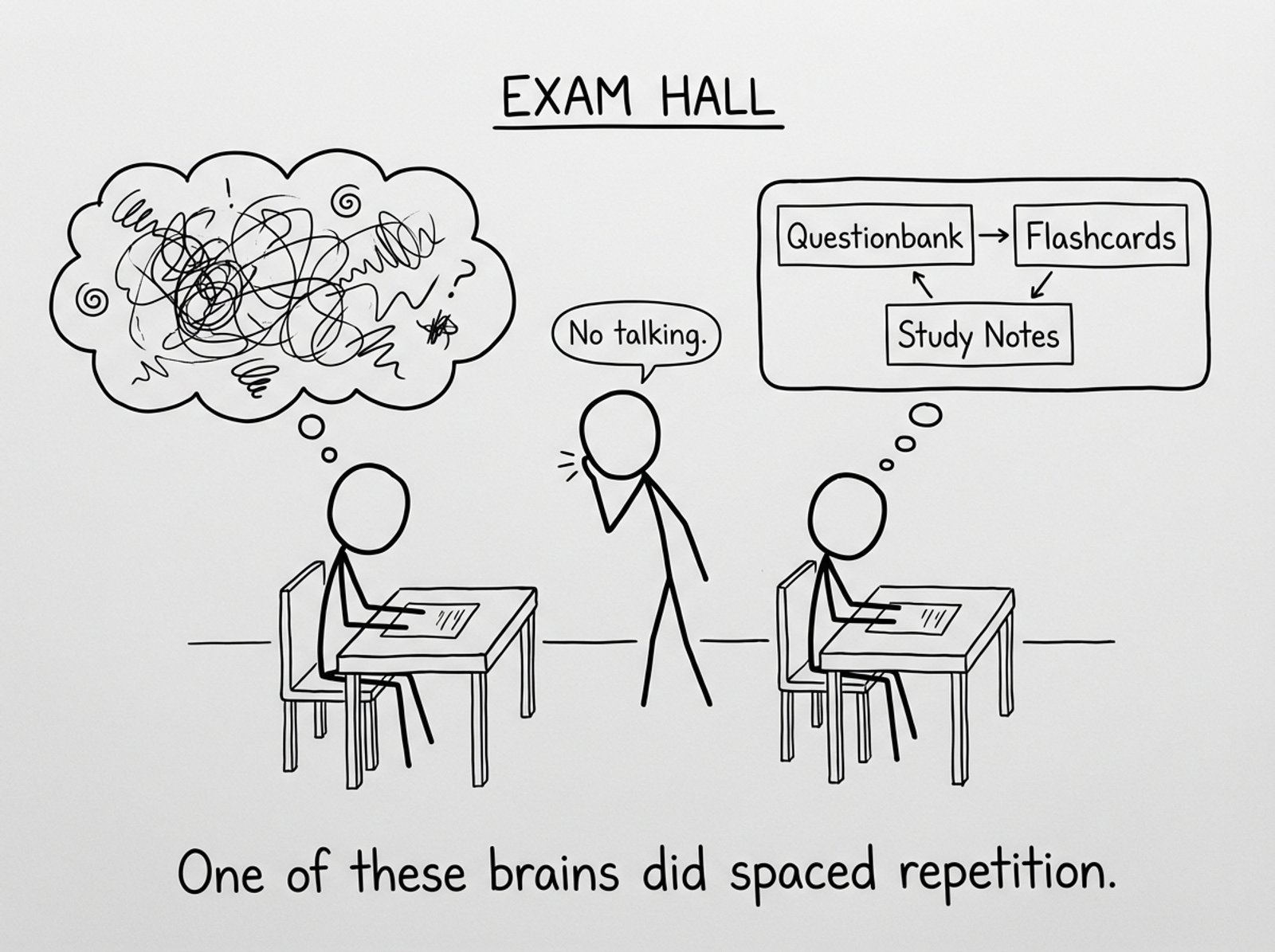 Two exam hall brains: chaos vs structure